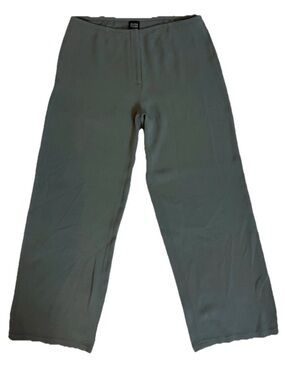 Eileen Fisher 97% Silk Wide Leg Crop Pants Womens Medium Olive Green Stretch